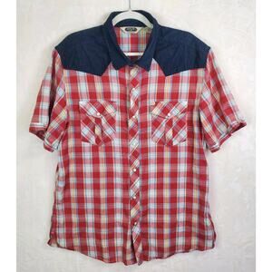 Salt Valley Plaid Pearl Snap Rockabilly Western Cowboy Shirt XL Short Sleeve